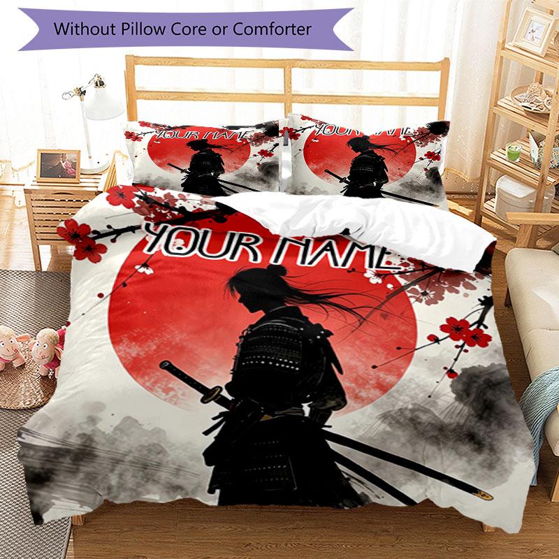 3PC Custom Name Samurai Sunset Journey Bedding Set Duvet Cover Closure Includes 1 Duvet Cover & 2 Pillowcases for Bedroom