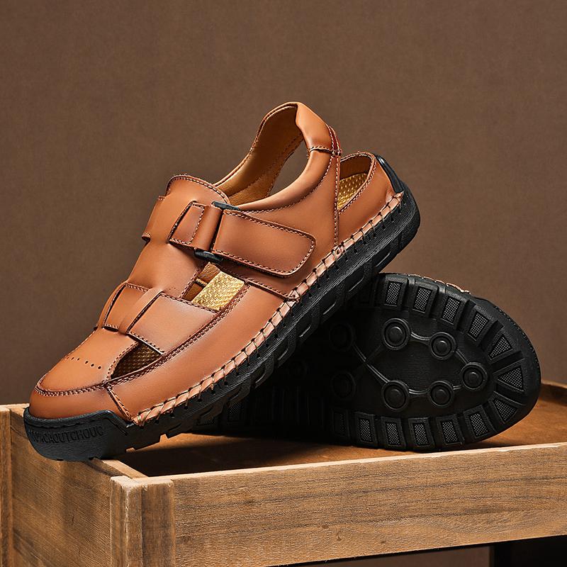 Summer Men's Leather Beach Sandals Pure Handmade Mens Closed Toe Sandals