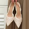Elegant Mesh Embroidered Heels for Women Fashion String Bead Sexy Pointed Toe Design Summer Sandals Luxury Brand Designer Shoes