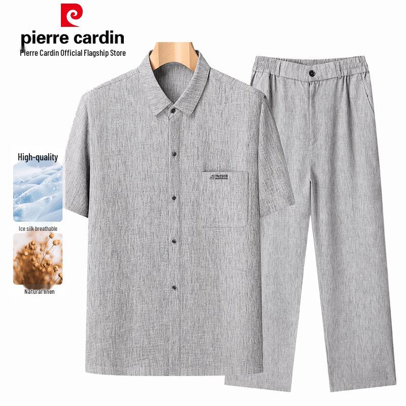 Pierre Cardin Men's Linen Blend Short Sleeve T-Shirt and Bottoms Set