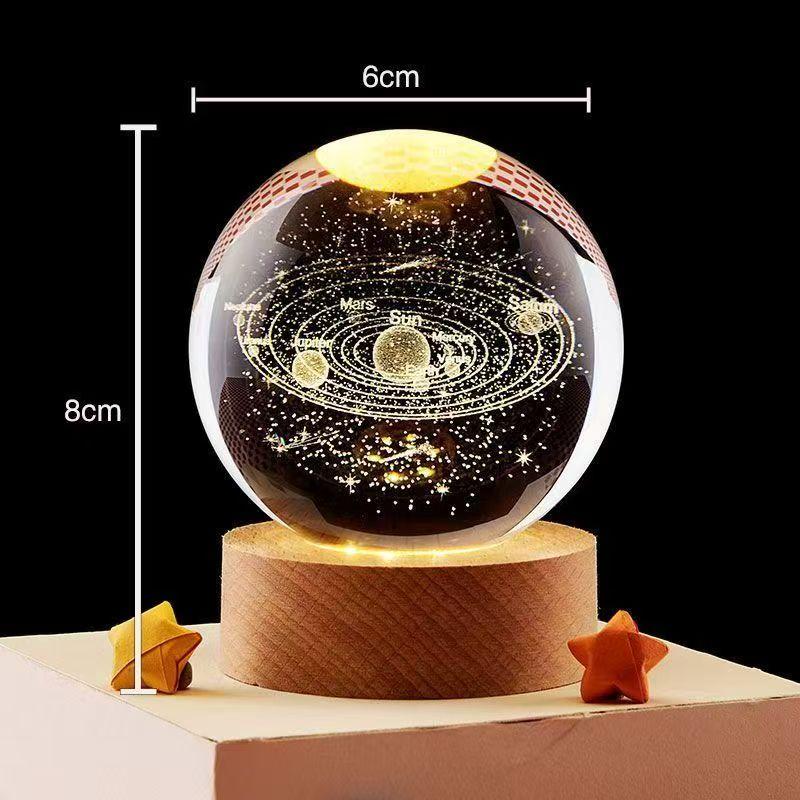 3D Crystal Ball Night Light Lamp Crystal Planet Laser Engraved Solar System Globe Astronomy Gift Birthday Glass Home Decoration