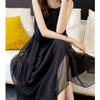 Black Chiffon Slip Dress: Hepburn Style for Pear-Shaped Figures, Mid-Length, Loose Fit