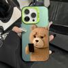 Cute Cartoon Brown Bear Electroplate Silver IMD Phone Case For iPhone 16 11 12 13 14 15 Pro Max 7 8 Plus 16E XS Shockproof Cover