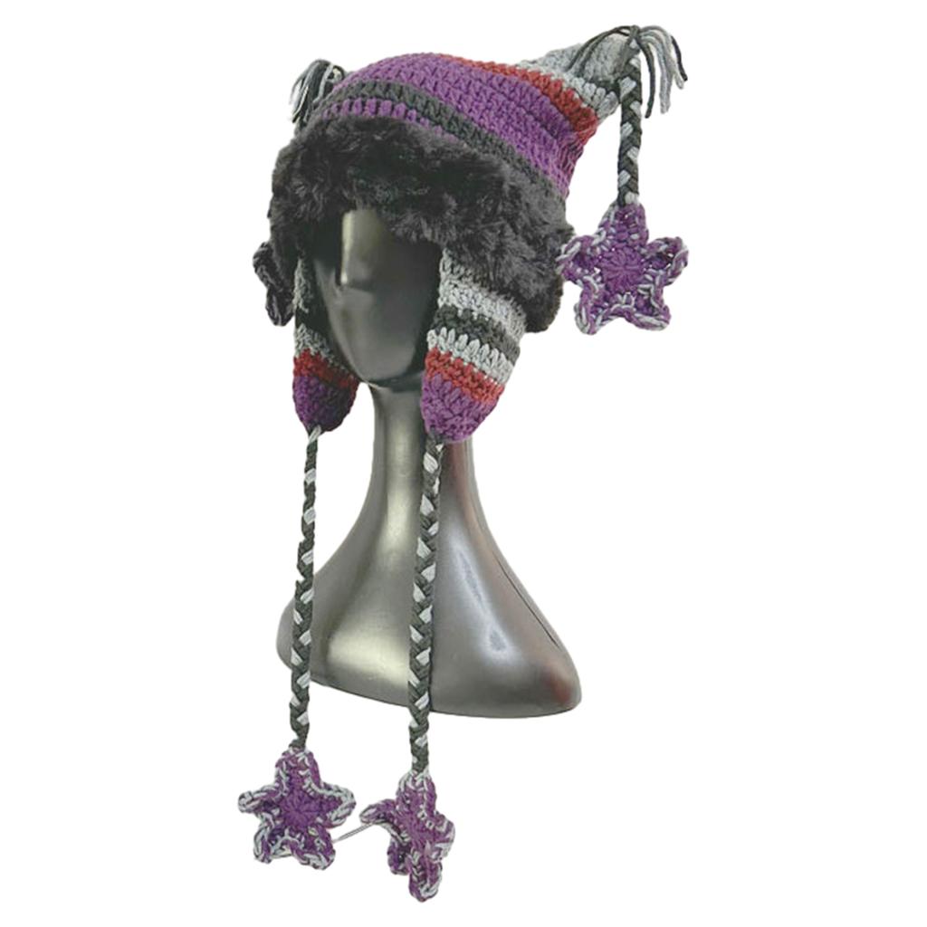 Winter Cat Ear Furry Bucket Hat Knitted Warm Hat for Womens Streetwear Fisherman Hats Cartoon Star Caps