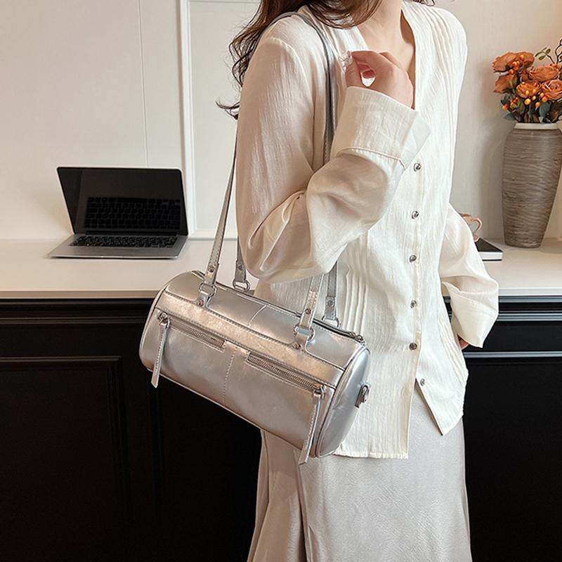 Yogodlns Underarm Barrel-shaped Bag For Women New Fashion Solid Crossbody Bag Versatile Large Capacity Shoulder Commuter Bag