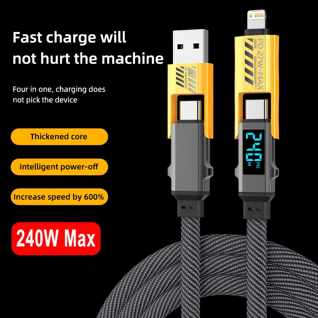 Digital Display 4 In 1 PD 240W USB Type C Data Cable Fast Charging For iPhone 15 Samsung Xiaomi Redmi OPPO Cable Fast Charger
