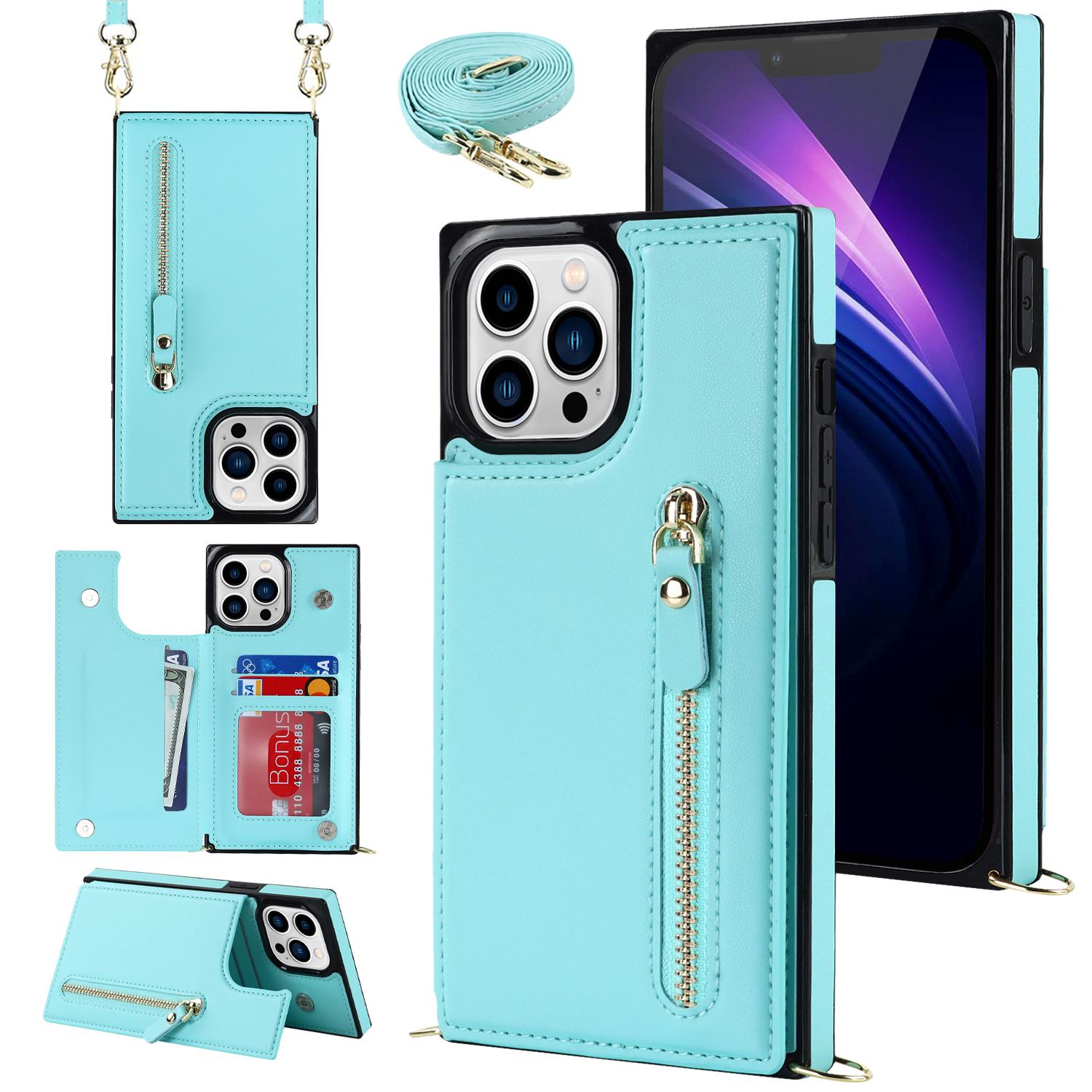 

Роскошный кожаный чехол-книжка с ремешком через плечо на магнитной молнии для iPhone 15 14 Plus 13 12 11 Pro Max для Samsung S23 S22 S21 S20 Ultra Plus iPhone 15 Plus синий