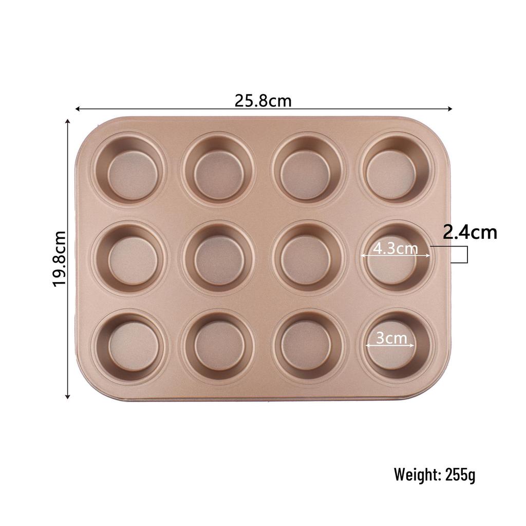 12-Cavity Mini Muffin Baking Pan with 48 Molds - Square and Round Shapes