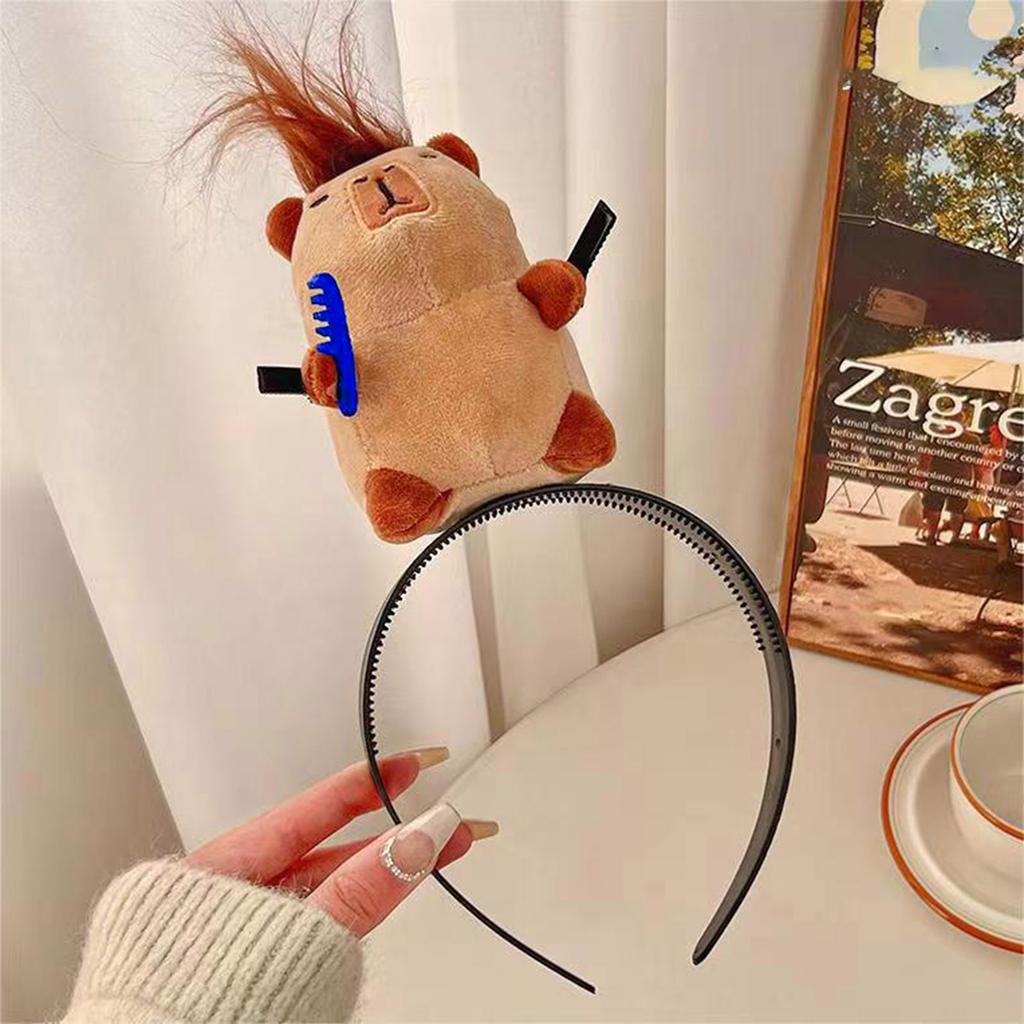 Cartoon Capybara Headband Creative Long Haired Plush Doll Headband Funny Washing Cutting Blowing Hair Hoop Hair Accessories