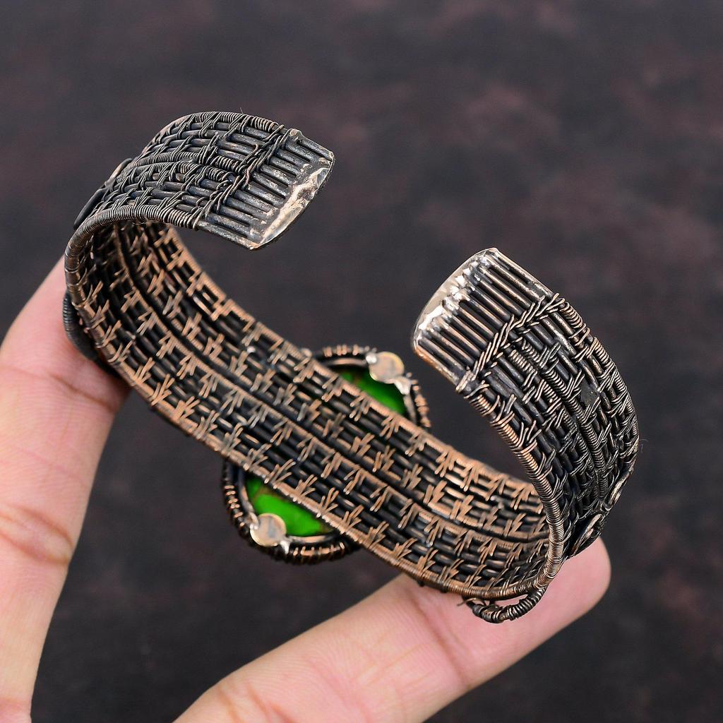 Kupfer Grün Türkis Armreif Kupferdraht Umwickelt Verstellbarer Armreif Handgefertigt Regenbogen Mondstein Armband Edelsteinschmuck Geschenk für Mama