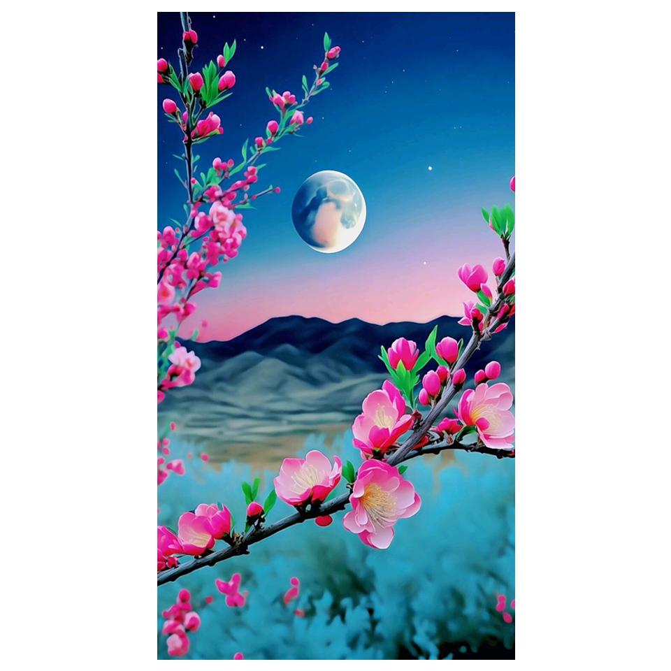 Großes 5D-Diamantgemälde zum Selbermachen, Neuankömmling, Mond, Blumen, Landschaft, voller Diamant-Mosaik, Stickerei, Kreuzstich, Kunst, Heimdekoration