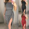 Bodycon Dress Off Shoulder Shiny Spring Autumn Slash Neck Strapless High Split Dress for Wedding