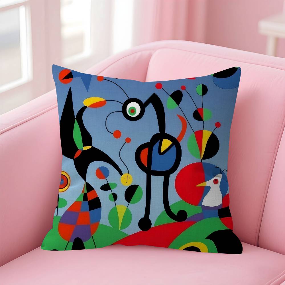 Classic painter Joan Miro Doublesided Printed pillow cover Short plush Suitable living rooms bedrooms sofas throw cushion cover