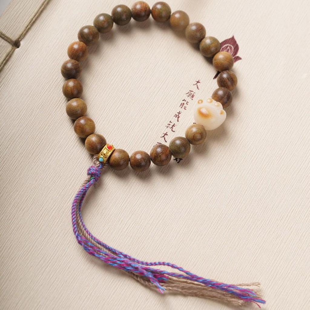 Green Sandalwood Buddhist Beads Bracelet - Single or Multi-Loop Options, Wenwan Wooden Crafts.
