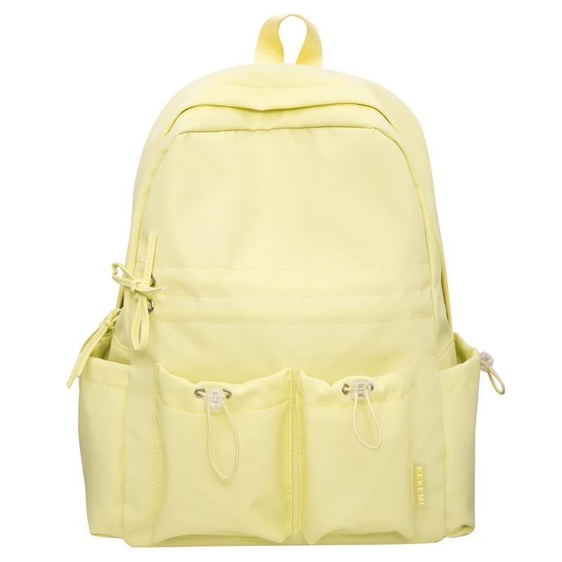 Simple Solid Color Female Backpack Double Pocket Drawstring Light Student Cute Travel Bow Joker College Student Bag