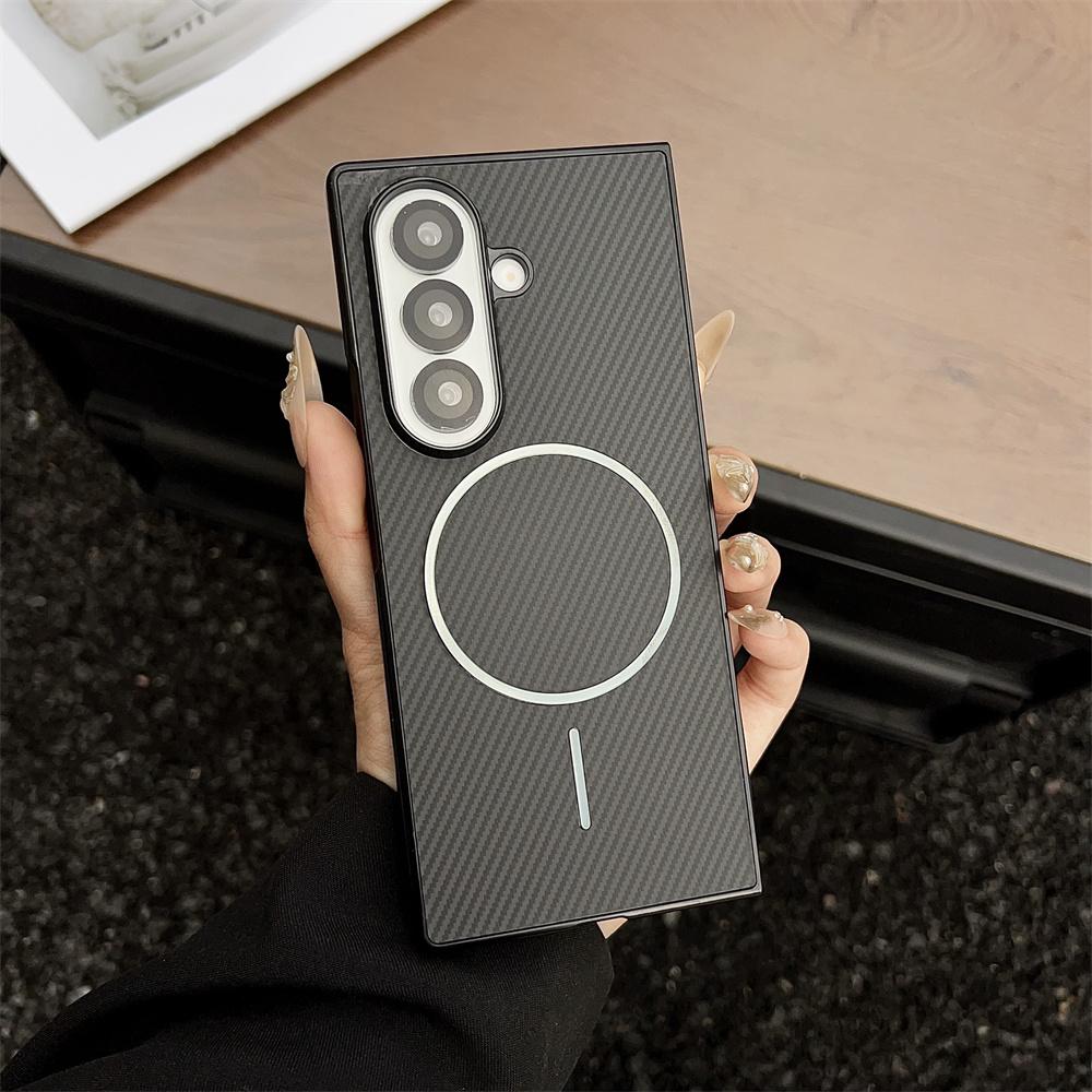 

For Samsung Galaxy Z Fold 7 Case Hard PU Carbon Fiber Magnetic Wireless Charging Protective for Z Fold 7 6 5 4 3 Back Cover Galaxy Z Fold4