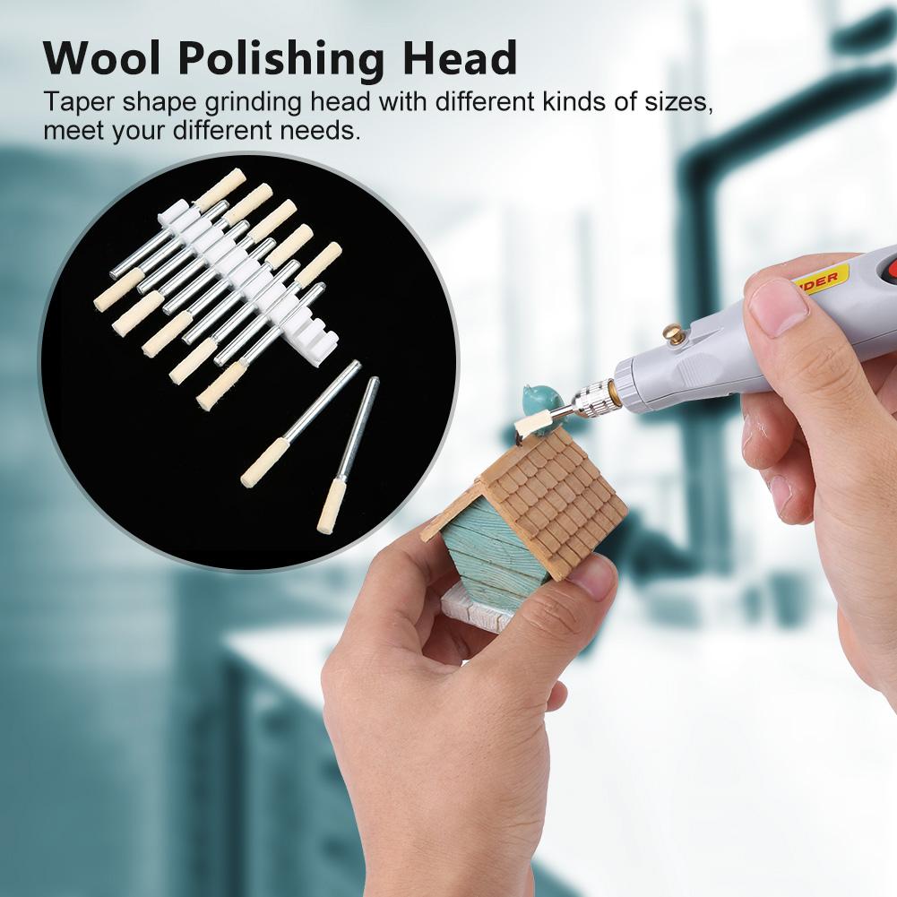12pcs Cylindrical Wool Grinding Polishing Head Buffing Wheel 3mm Shank for Rotary Tool (3mm)