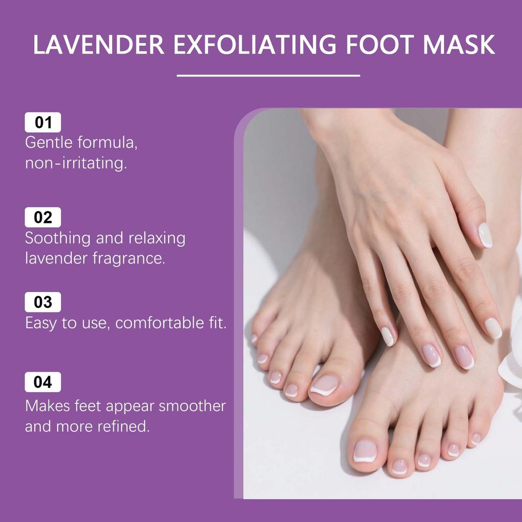 Lavender Exfoliating Foot Mask Gently Cares For The Feet. It Is Soft, Smooth And Comes In Individual Packaging For Convenient Use.5ML