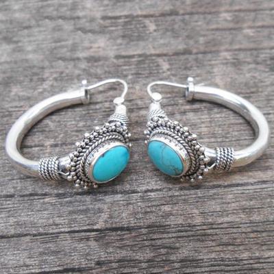 Vintage Zircon Earrings Women's Boho Ethnic Zinc Alloy Color Circle Blue Stone Earrings Party Zircon