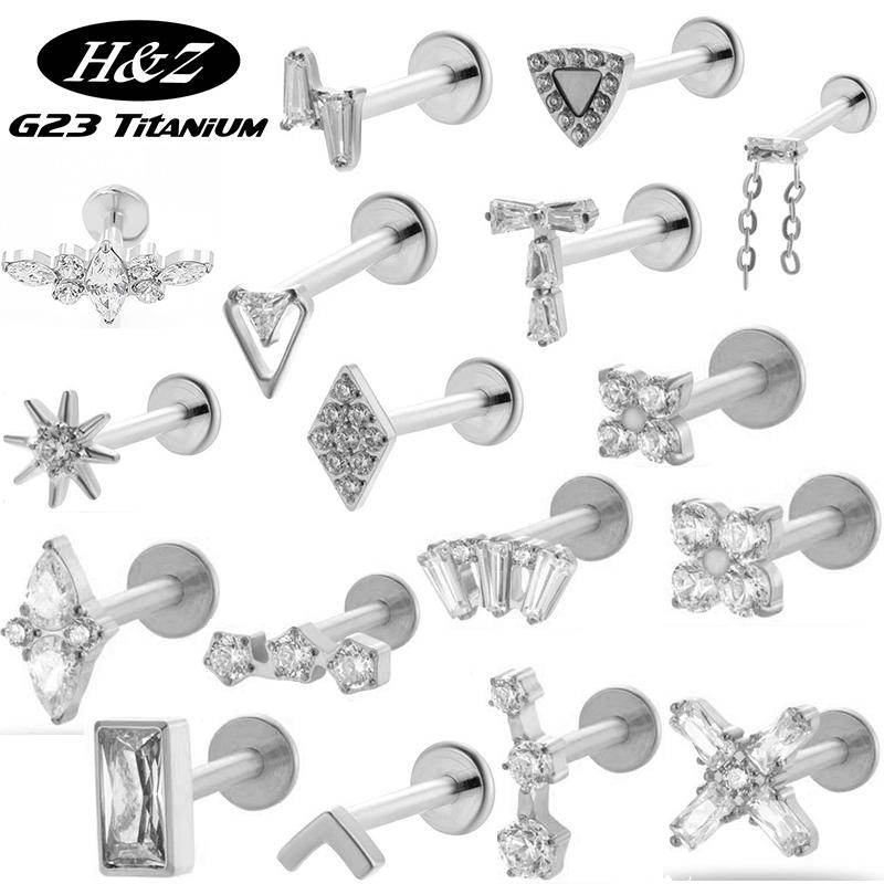 1 pièce G23 Titane Massif Filetage Interne Dos Plat Fleur CZ Clou de Tragus Cartilage Boucle d'Oreille Helix Rook Lobe Labret Bijou de Piercing
