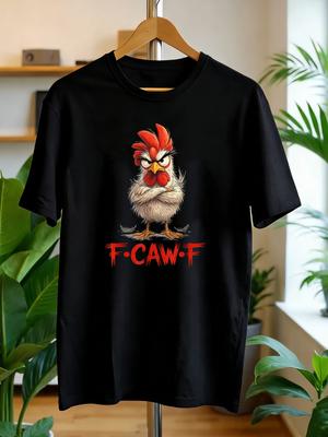 Men'S And Women'S Fun F-Caw-F Chicken Graphic T-Shirt - a Vintage Loose Short-Sleeve Tee Featuring an Angry Rooster And The FCAWF Slogan