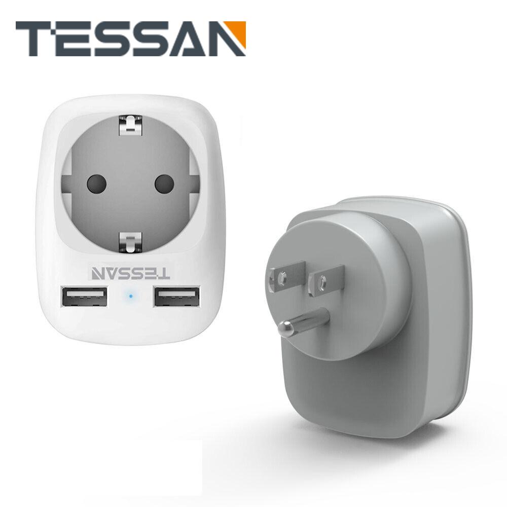 

Дорожный адаптер TESSAN из Европы в США с 3 розетками и 2 портами USB, штекер типа B для США, Канады, Таиланда, Мексики, адаптер зарядного устройства