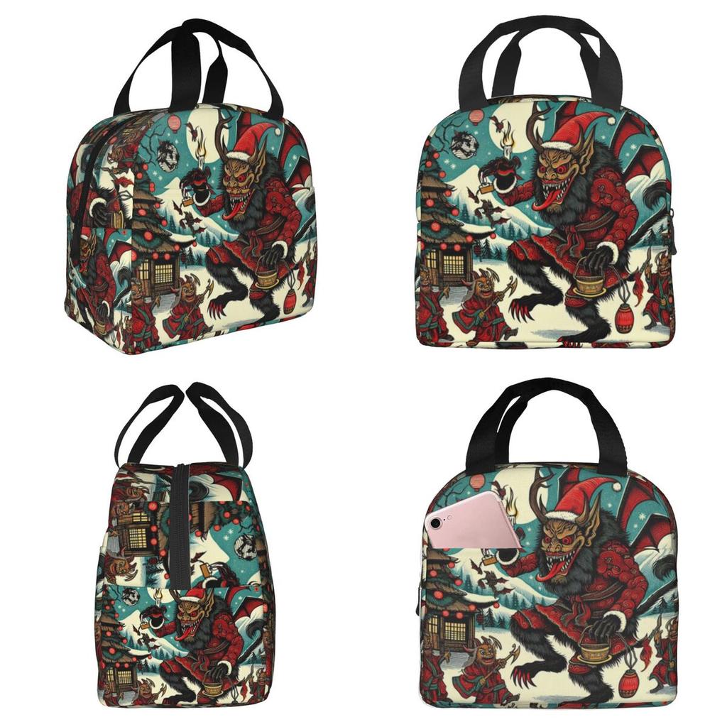 Japanese Woodcut Krampus Insulated Lunch Bag for Kids School Cooler Thermal Food Box Tote Portable Lunch Boxes Container