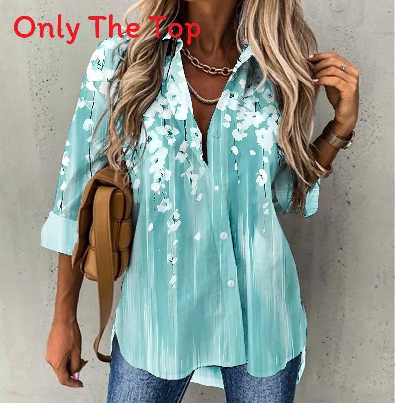 Womens Floral Print Shirt With 3d Embroidery For Casual Office Wear