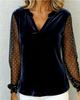 Elegant European & American V-Neck Lace Patchwork Velvet Long Sleeve Women's T-Shirt