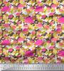 Soimoi Japan Crepe Satin Fabric Camouflage Texture & Flamingo Bird Printed Craft Fabric by the Metre 42 Inch