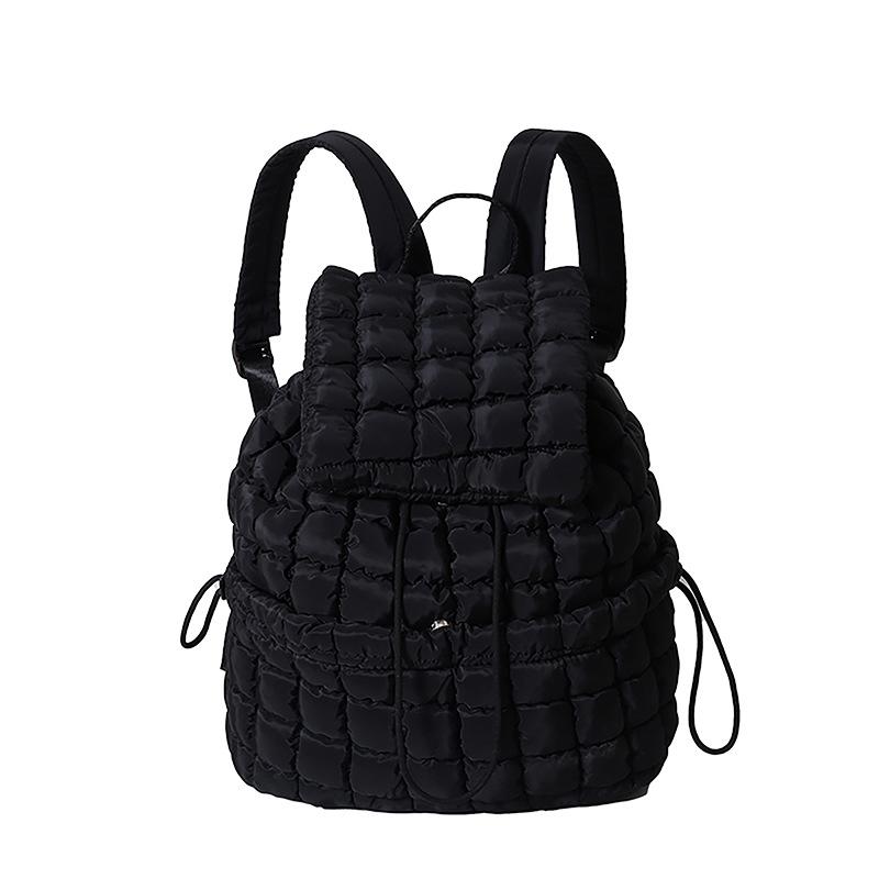 Schoolbag Down backpack Women's new cotton bag Fashion pleated cloud bag Commuter travel Large capacity backpack