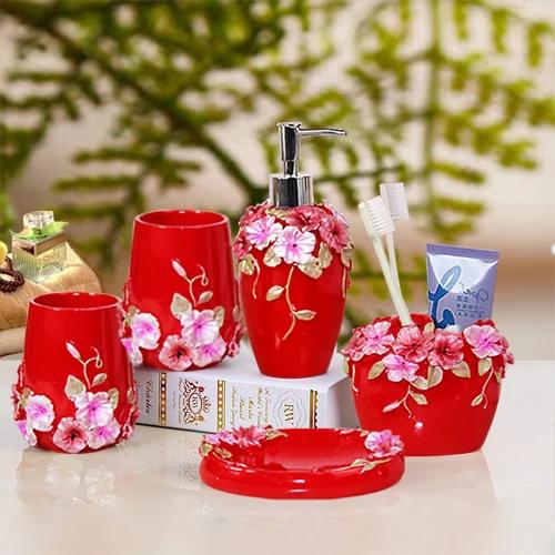 Resin Bathroom Set Toiletries Bathroom 5-piece Set with Rectangular Tray Lotion Bottle Toothbrush Holder Mouth Cup Soap Dish