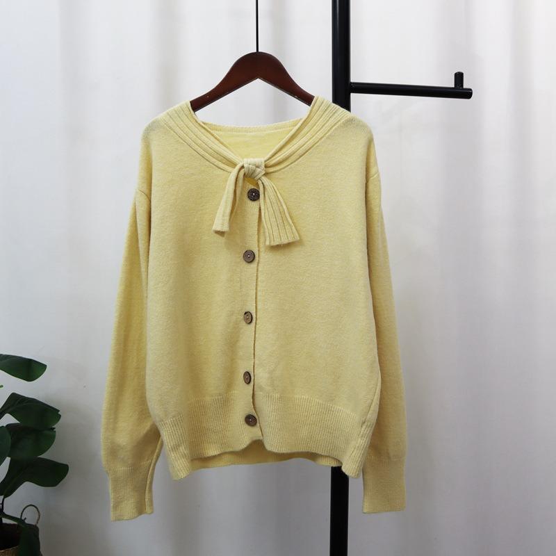 

Вязаный кардиган с бантом на вырезе, осенне-зимний, новый дизайн, шикарный короткий свитер-жакет, топ для женщин one size fits all жёлтый