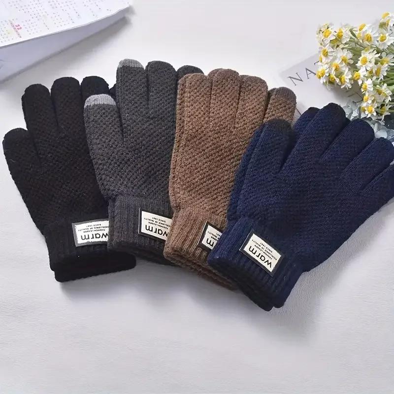 Winter Knit Gloves for Men Thick Fleece Lined Touchscreen Gloves Windproof Thermal Outdoor Cycling Gloves Perfect Christmas Gift