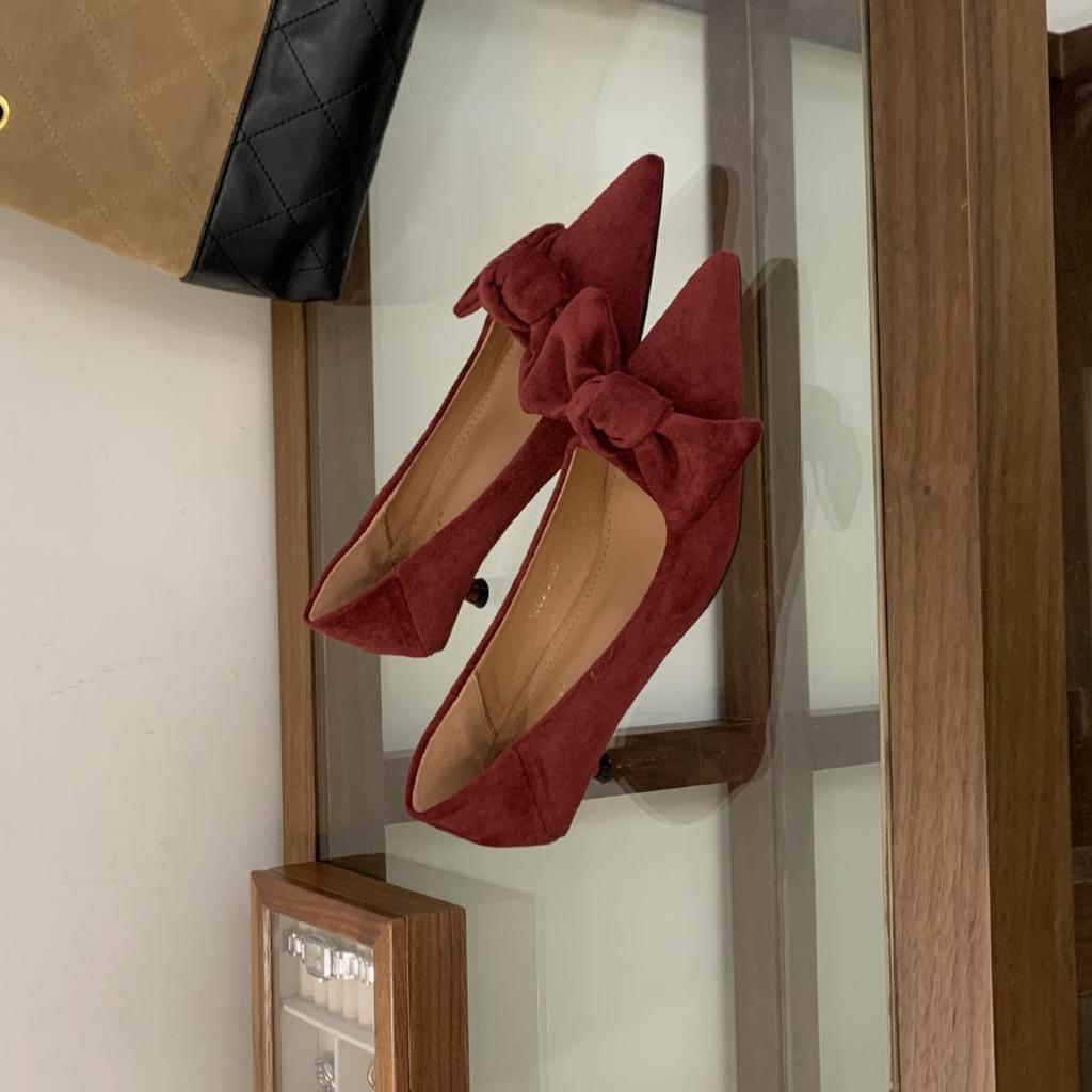 2025 New Autumn Light Mouth Suede Bow Cover Foot Commuting Soft Leather Work Women's Single Shoes