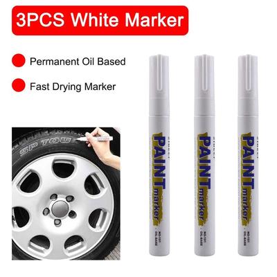 Set di 3 pennarelli a vernice bianca impermeabili a base d'olio per pneumatici auto, asciugatura rapida e permanenti, per accessori auto