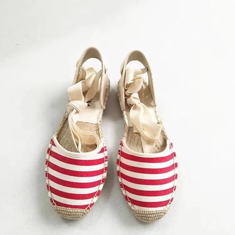 Fashion 2025 Hemp Rope Bottom Ladies Sandals Flat Shoes Women Strappy Fisherman Sandals Women Spring and Summer New Lace Students