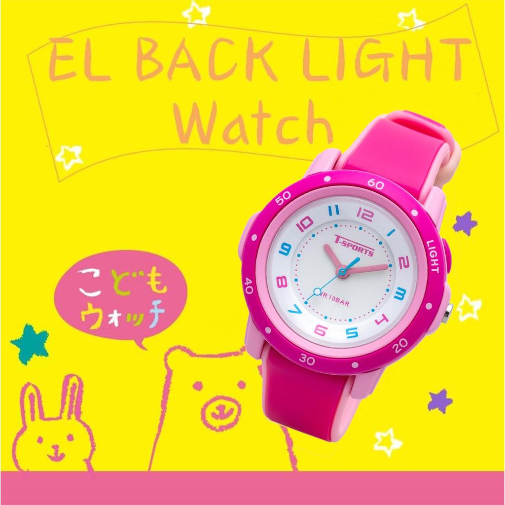 Analog 10 ATM Water EL Simple Urethane Sports [Clepha] Kids' Watch, Resistant, Light, Multifunctional, Cute, Design, Strap, Pink, T-SPORTS (Tee Kids)