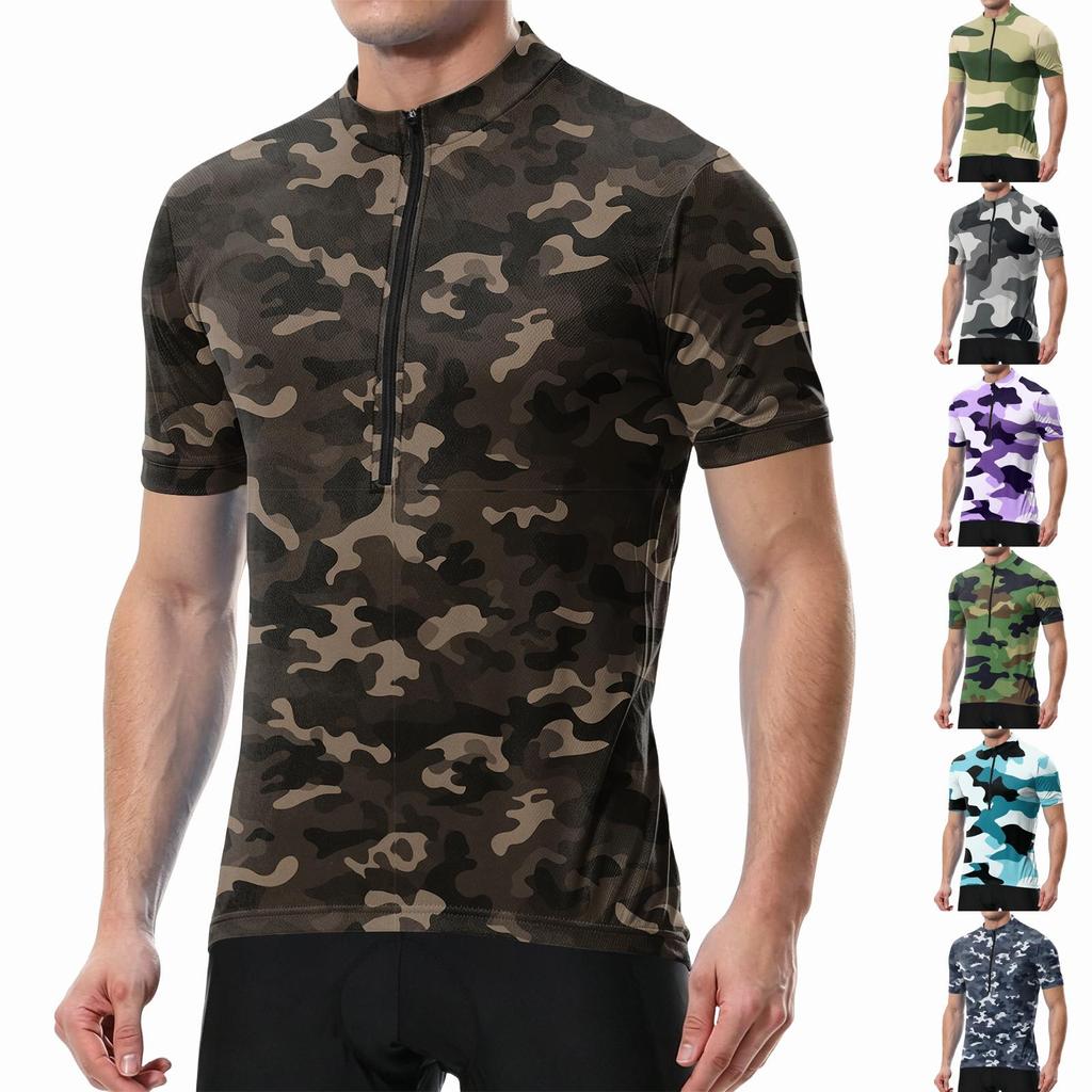Men's Crew Neck Printed Zip Breathable Quick Dry Short Sleeve Cycling Jersey for Road Mountain Bike Riding Sportswear