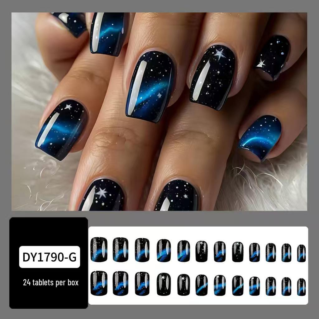 Starry Sky Blue Stars Square Nail Stickers: Wearable Interstellar Art Patches
