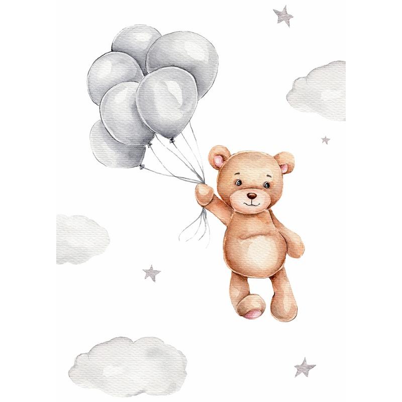 Cute Bear Canvas Painting Rainbow Moon Poster Cloudy Balloon Wall Art Nursery Posters Kids Room Decor Canvas Prints Picture