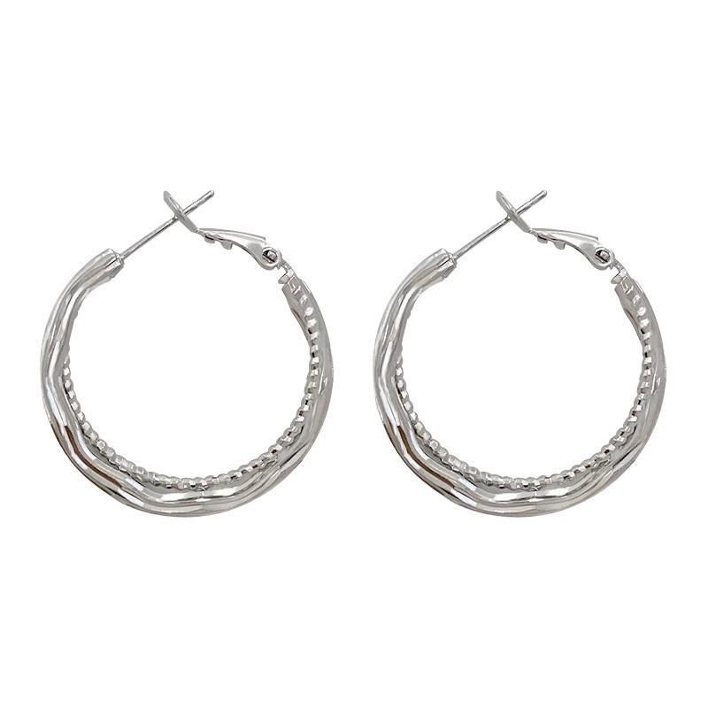 INS-style Minimalist Silver Needle, Versatile Plain Ear Hoop, Light Luxury Metal Round Hoop Earrings, High-end Ear Jewelry