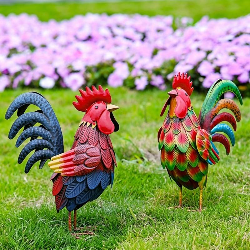 Charm Eisen Gartenhahn Statue Außen Dekoration Bauernhaus Stil Hahn Skulptur Für Hof Terrassen Und Rasen