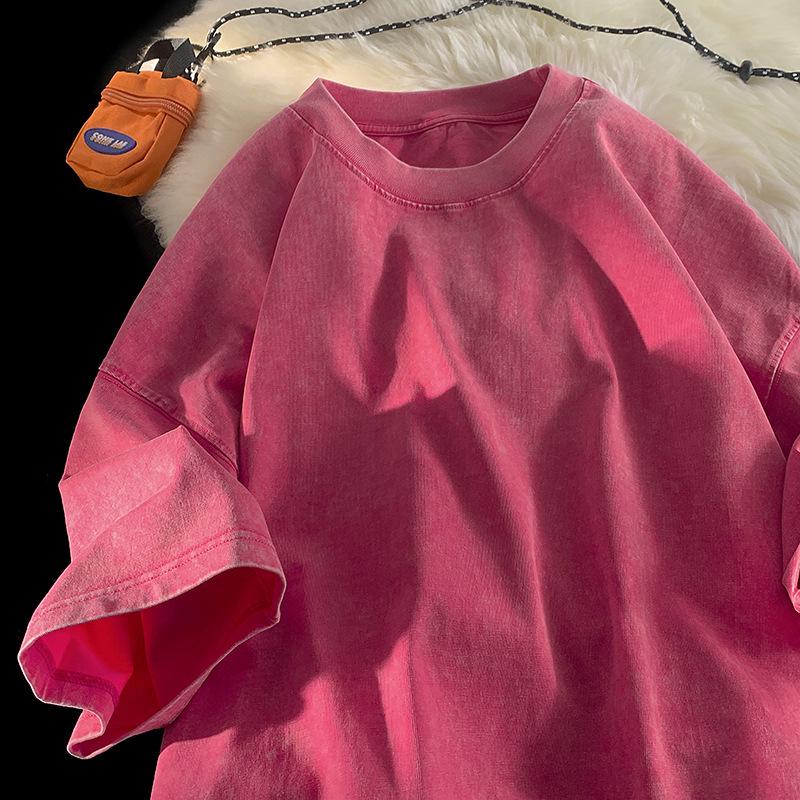 

Новое поступление хлопковая ретро-батик свободная футболка с коротким рукавом для мужчин и пар Extra Large маджента