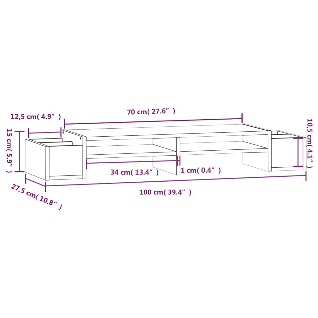 Vidaxl Podstawka Na Monitor, Szara, 100X27,5X15Cm, Lite Drewno Sosnowe