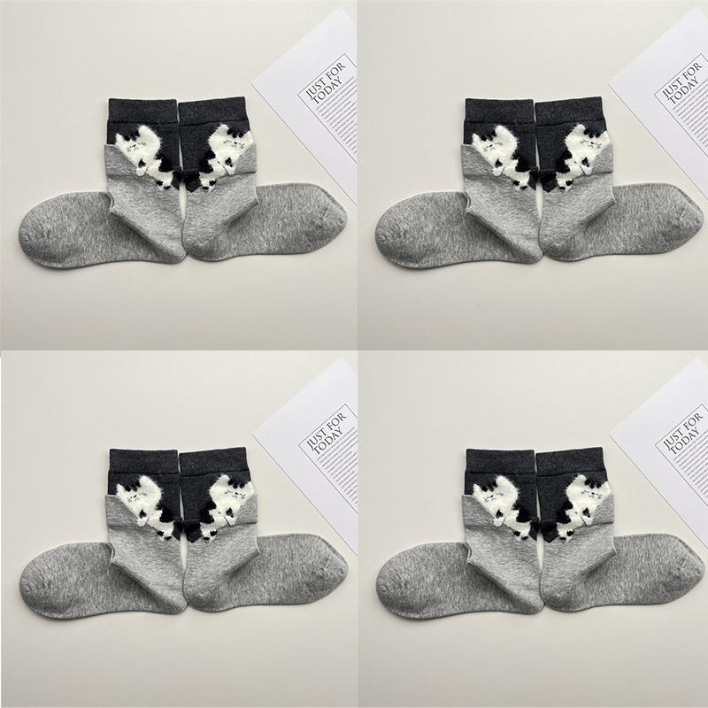

4 Pairs Cartoon Cute Cat Cotton Socks Women Girls Middle Tube Sleep Floor Socks 4pairs