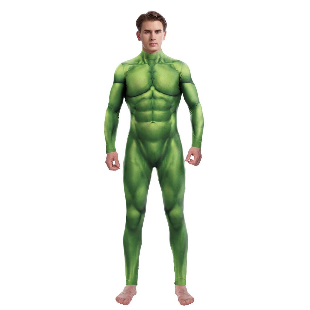 Green Digital Print Role-Playing Jumpsuit - Muscle Fit Performance Costume