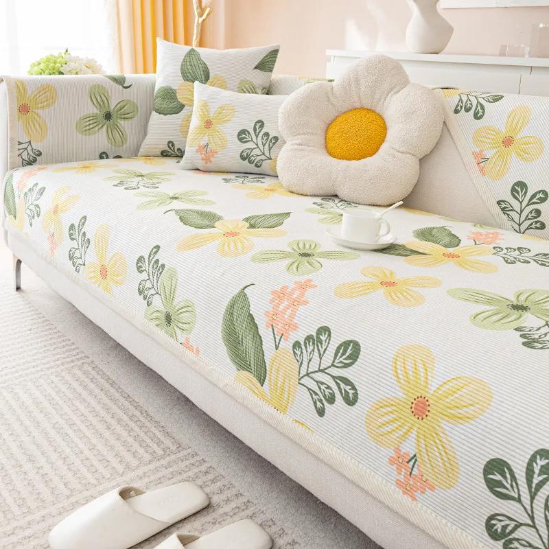 

Ins Style Straight Row Corduroy Sofa Cushion Anti Slip And Dirt Resistant Seat Cushion Four All Season Universal Backrest Towel 70x70cm 1pcs