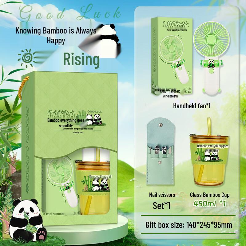 Panda National Trend Gift Set 07 Glass Cup + Nail Clippers + Small Fan