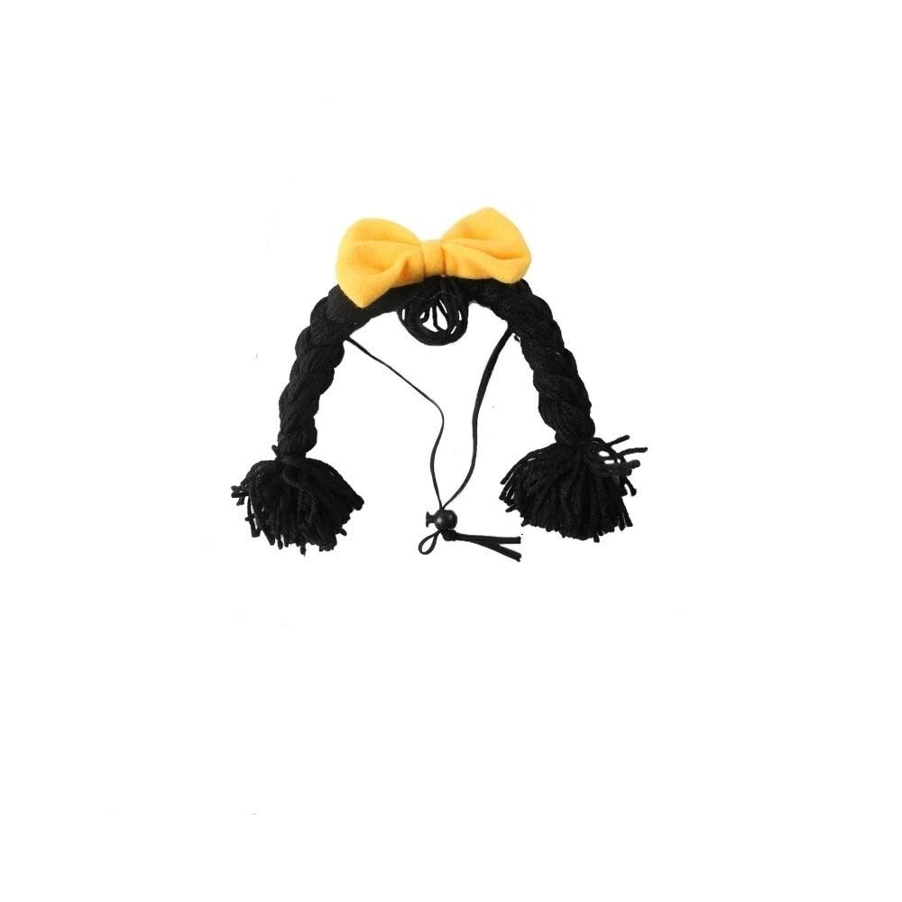 Double Braids Pet Head Cover Bow Pet Headgear Cute Cat Cosplay Headwear  Cosplay Events